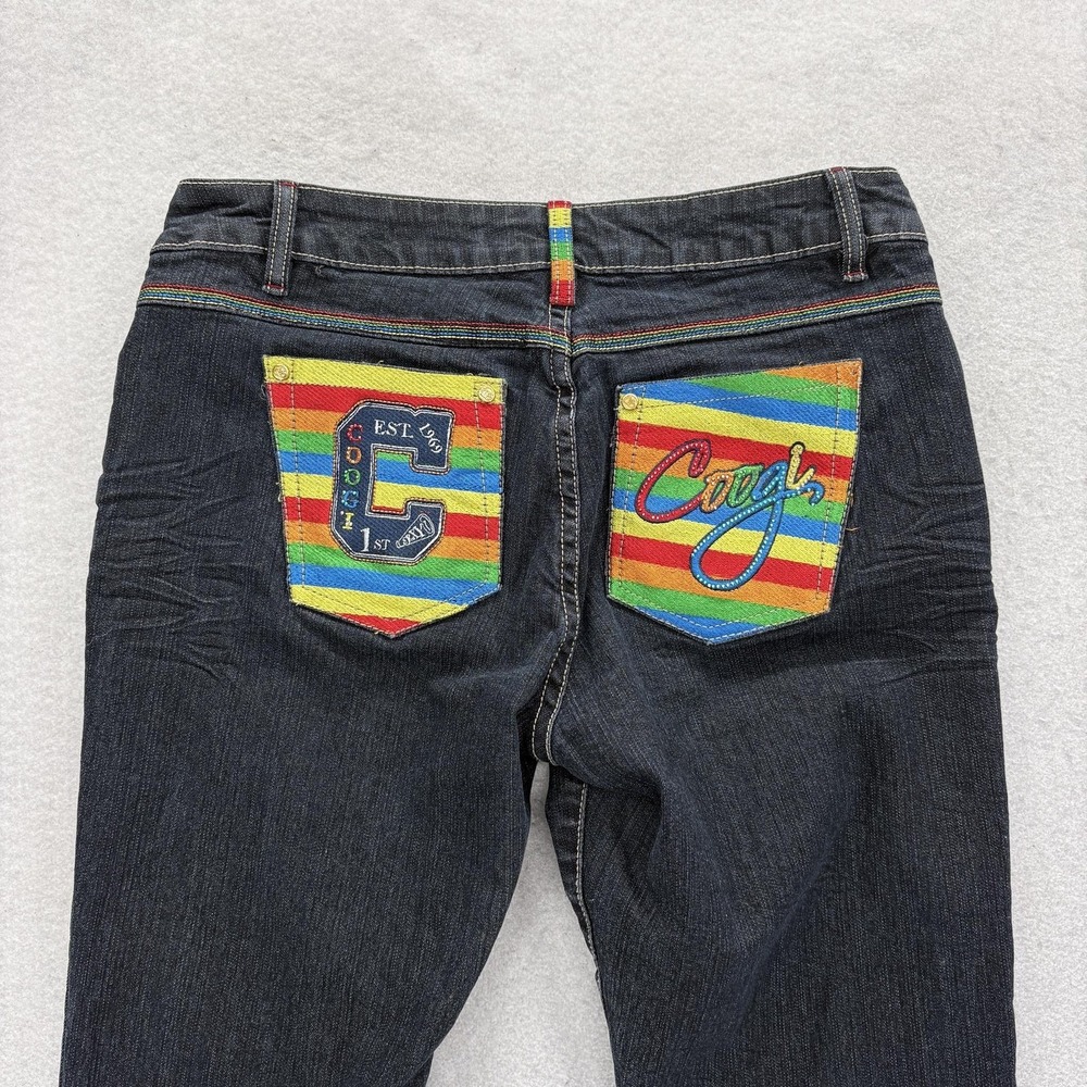 Coogi Skinny Jeans Womens 11 Blue Dark Wash Mid Rise Rainbow Embroidered Y2K